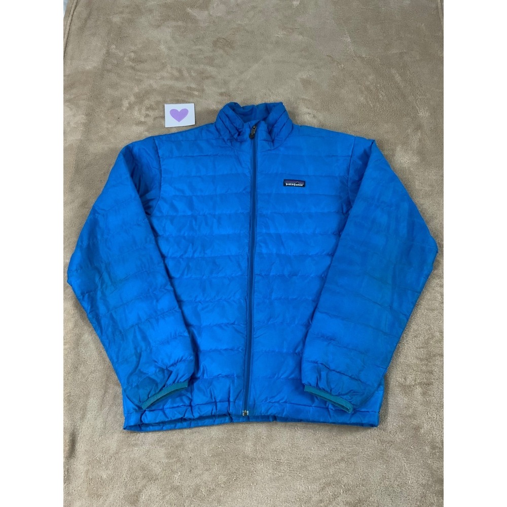 Vintage Patagonia Down Jacket Mens XS Blue puffer full zip quilted has stains